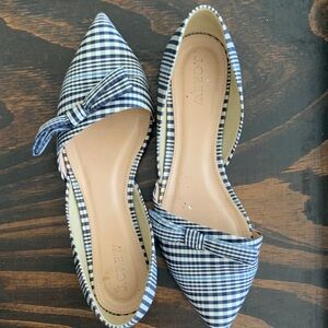 J. Crew Navy Gingham Flats with Bow